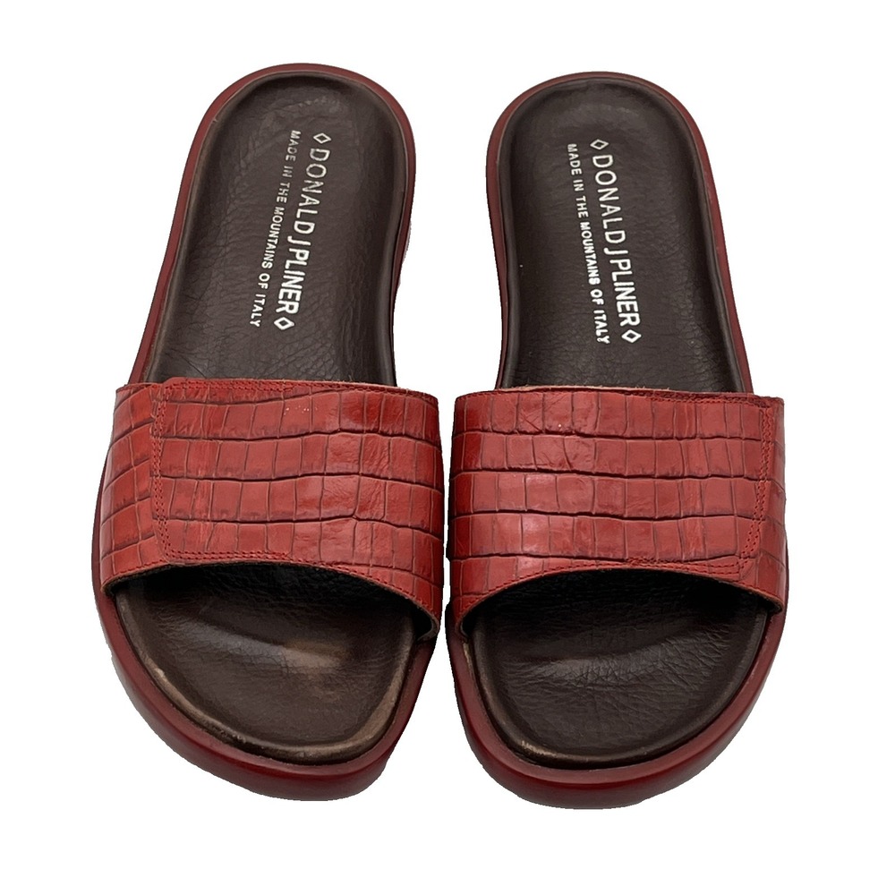 DONALD J PLINER Frutta Red Croc Leather SlidePlatform Sandals Size 6 1/2 M